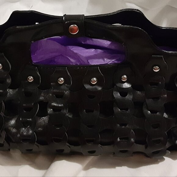 Espe Weaved Oversized Clutch Vegan Leather with Handle Doctor Bag Style Black - Picture 3 of 9